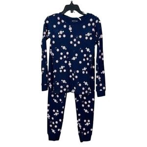Petit Lem Holiday Long Sleeve‎ Pajama Set Navy Blue Peppermint Candy Christmas
